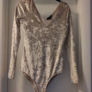 LA Hearts Velvet Long Sleeve Bodysuit - Cream